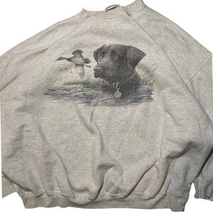 Vintage Hanes Ultimate Cotton Sweatshirt Mens 2XL Gray Black Lab Duck Hunting